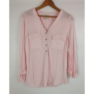 Black White Size Large Women Pockets Keyhole Tab Sleeve Hi Lo